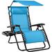 Folding Zero Gravity Outdoor Recliner Patio Lounge Chair w/Adjustable Canopy Shade Headrest Side Accessory Tray Textilene Mesh - Light Blue