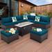 Outdoor Patio Dark Brown Rattan 10 Piece Sectional Furniture Set PE Wicker Conversation Sofa with 45 Gas Fire Pit Table and Non-Slip 5 Thick Grey Cushion