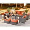 ovios Patio Furniture Set 6 PCS Outdoor Sectional Sofa Set with Rocking Swivel Chairs Loveseat Ottomans High Back Sofa All Weather Wicker Rattan Conversation Sets for Yard Porch (Orange R