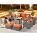 ovios Patio Furniture Set 6 PCS Outdoor Sectional Sofa Set with Rocking Swivel Chairs Loveseat Ottomans High Back Sofa All Weather Wicker Rattan Conversation Sets for Yard Porch (Orange R