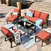 HOOOWOOO Outdoor Patio Furniture Set with Fire Pit Table 6 Pcs Steel Frame Wicker Patio Conversation Sets with Patio Sofa Chairs and Ottoman Gray