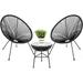 3-Piece Outdoor Acapulco All-Weather Patio Conversation Bistro Set w/Plastic Rope Glass Top Table and 2 Chairs - Black