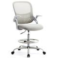 Deiokin Drafting Tall Office Chair Ergonomic Mesh Mid Back Task Office Chair with Adjustable Lumbar Support Flip up Arms and Foot-ring Executive Computer Swivel Chair Home Desk Chair Gray