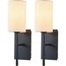 Fabric Wall Sconces Set of 2 Modern Black Wall Sconce Lighting Fixture with Drum Shade Hardwired Black Metal Wall Lamp for Bedroom Living Room Dining Room (White Shade)