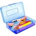 Plastic Pencil Case Pencil Boxes Hard Pencil Case with Stickers Plastic Storage Crayon Box Stackable Pencil Case Box for Kids School Boys Classroom Navy Blue