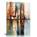 ARISTURING New York City Oil Painting Wall Art Hand-Painted Canvas Prints Brooklyn Bridge Wall Decor NYC Skyline Picture Abstract City Poster Frame Office Home Living Room Decoration(16x20 inch)