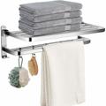 60cm Porte-Serviettes Pliable à Double Couche Porte Serviettes Murale en Acier Inoxydable étagère