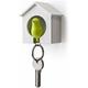 Keychain with wooden house and sparrow + key holder + whistle (White house + green bird)