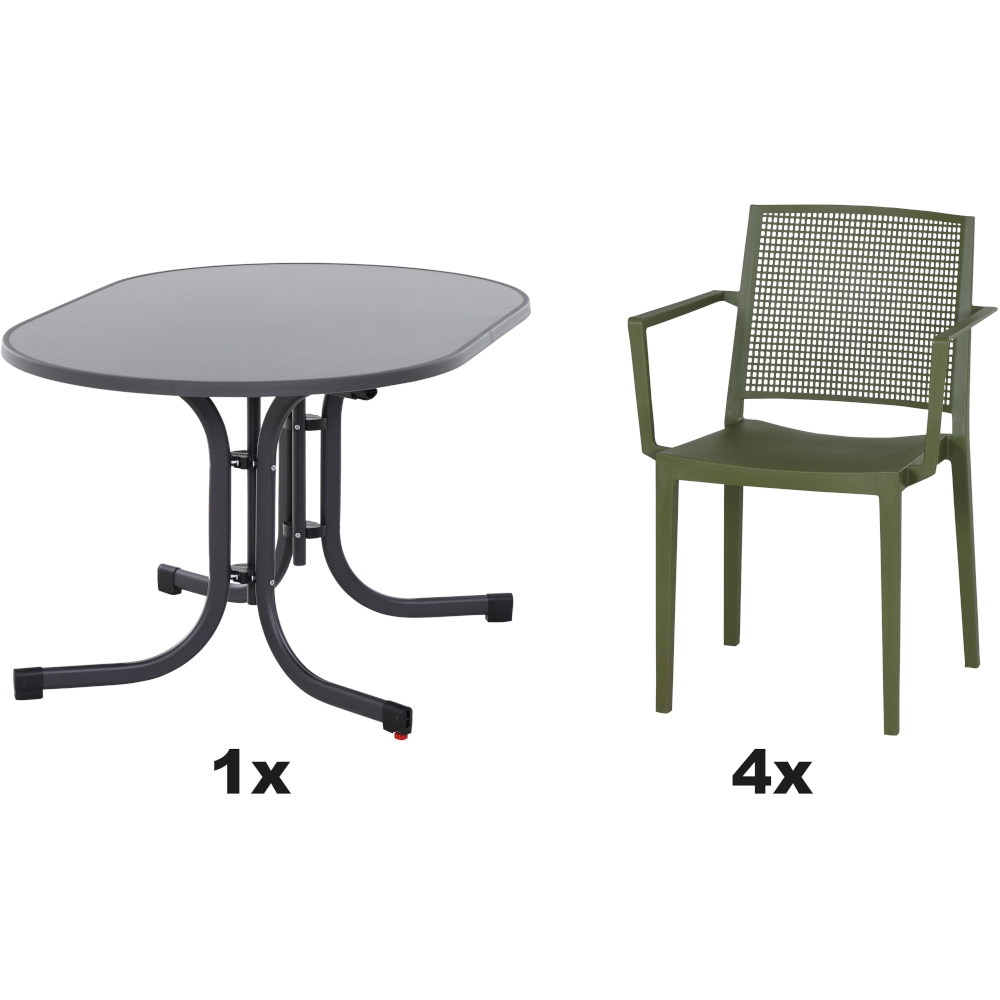 SIENA GARDEN Urban Lights Set 5teilig Square Sessel gastrotauglich olive mit Tisch Paco 140x90 Image