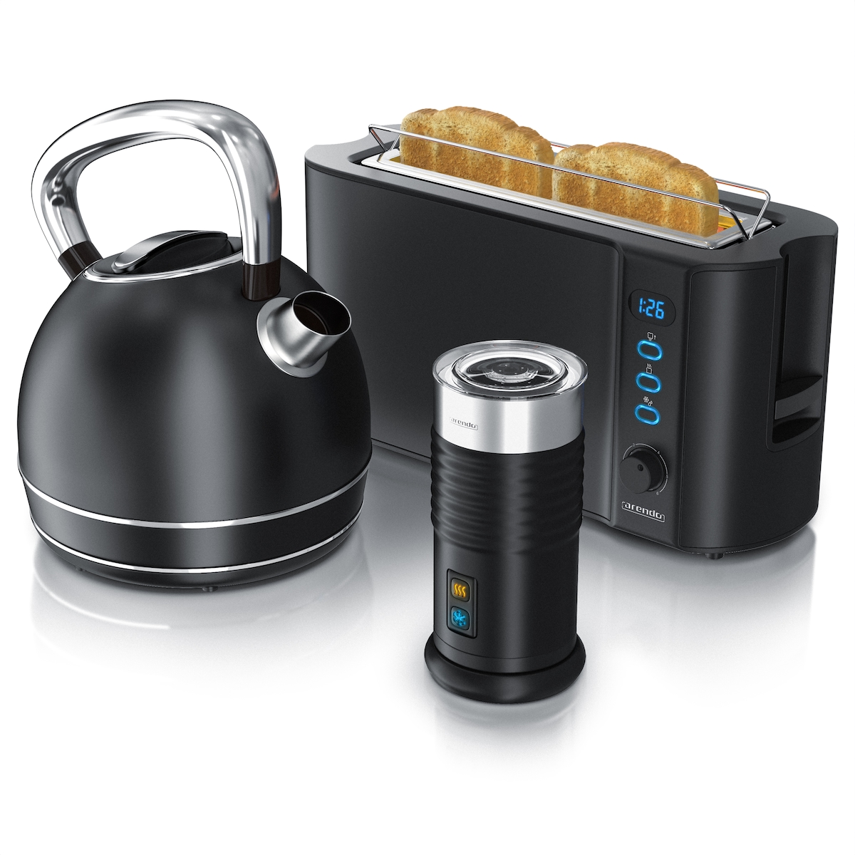 Arendo Frühstücks-Set in Schwarz matt - Wasserkocher / Toaster / Milchaufschäumer Image
