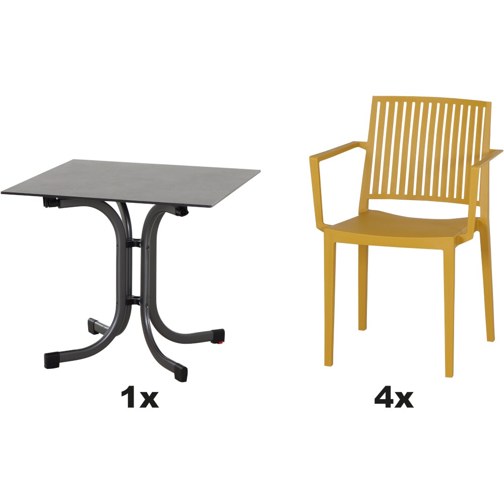 SIENA GARDEN Urban Lights Set 5teilig Lane Sessel gastrotauglich mustard mit Tisch Sola 80x80 Image