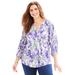 Plus Size Women's Soft Bliss Buttonfront Knit Blouse by Catherines in Purple Floral (Size 5X)