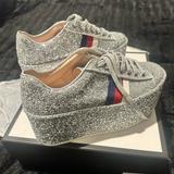 Gucci Shoes | Gucci Women’s Metallic Peggy Glitter Platform Sneakers Size 8 | Color: Silver | Size: 8