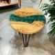 Oak & Epoxy Resin River Table | End Table | Small Coffee Table | Round Table | Forest Green.