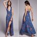 Free People Dresses | Free People Other Days Maxi Floral Plunging V Straps Maxi Dress Blue Boho Xs | Color: Blue/Pink | Size: Xs