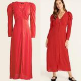 J. Crew Dresses | J. Crew Bb311 Drapey Puff Sleeve Ruby Red Pin Dot Long Sleeve Maxi Dress | Color: Red/White | Size: 22