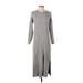 WAYF Casual Dress - Sweater Dress Crew Neck 3/4 sleeves: Gray Print Dresses - Women's Size Small