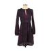 Ann Taylor LOFT Casual Dress - A-Line Plunge Long sleeves: Purple Dresses - Women's Size 00 Petite