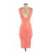 Missguided Cocktail Dress - Bodycon V Neck Sleeveless: Orange Solid Dresses - New - Women's Size 4