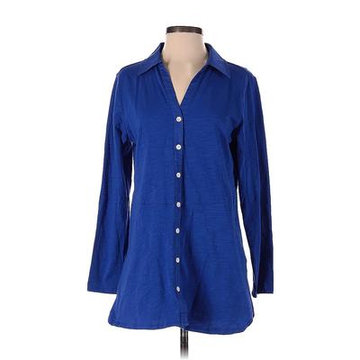 Soft Surroundings Long Sleeve Button Down Shirt: Blue Tops - Women's Size Small