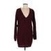 Lulus Casual Dress - Mini V Neck Long sleeves: Burgundy Print Dresses - New - Women's Size Medium