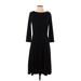 Ann Taylor LOFT Casual Dress - A-Line Crew Neck 3/4 sleeves: Black Print Dresses - Women's Size 4