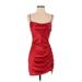 Zara Cocktail Dress - Bodycon Cowl Neck Sleeveless: Red Print Dresses - Women's Size Small