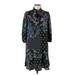 London Times Casual Dress - Shift Tie Neck 3/4 sleeves: Black Paisley Dresses - Women's Size 10 - Print Wash