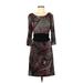 Trina Turk Casual Dress - Sheath Scoop Neck 3/4 sleeves: Burgundy Print Dresses - Women's Size 8 - Print Wash