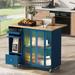 Kitchen Island with Drop Leaf,Light Cart on Wheels with 2 Glass and 1 Flip Cabinet Door,Island Cart with an Shelf and 2 Drawers