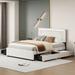 Queen Size Upholstered Platform Bed with Rivet-Decorated Headboard, LED Bed Frame w/ 4 Storage Drawers & Wooden Slat Support