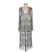 Zara Casual Dress - Midi V-Neck Long sleeves: Gray Print Dresses - New - Women's Size Small