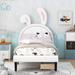 Twin Upholstered Leather Platform Bed w/Rabbit Ornament & 2 Drawers