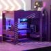 Full Size Gaming Loft Bed with Desk,Shelves, LED and Charging Station