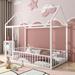 Twin Size Montessori Floor Bed, Metal House Bed Frame Montessori Beds with Fence Rails, Kids Playhouse Beds for Girls Boys Teens