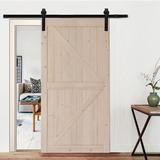 84 in. x 42 in. Unfinished Sliding Barn Door with 5.5FT Barn Door Hardware Kit & Handle ，K Frame，Solid Spruce Wood - 84*42in