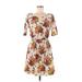 Tea n Rose Casual Dress - Mini Scoop Neck 3/4 sleeves: Ivory Print Dresses - Women's Size Medium