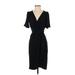 Zara Basic Casual Dress - Wrap V Neck Short sleeves: Black Print Dresses - Women's Size Small