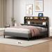 Full/Queen Upholstered Bed Frame with Storage Headboard and Sensor Light, Linen Platfrom Bed with a set of Sockets and USB Ports