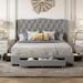 Queen Velvet Upholstered Platform Bed w/Tufted Headboard & 3 Drawers