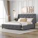 Queen Size Upholstered Platform Bed with 4 Drawers and Wingback Tufted Headboard, Modern Storage Bed Frame with Slats Support
