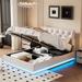 Queen Size Upholstered Bed with Hydraulic Storage System & LED Light, Modern Platform Bed w/Button-tufted Design Headboard,Beige