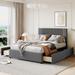 Full Size Bed, Linen Fabric Upholstered Platform Bed with Classic Headboard & 4 Storage Drawers, Full Bed Frame with Slats