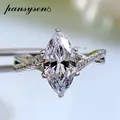 PANSYSEN 100% 925 Sterling Silver Marquise Cut Simulated Moissanite Diamond Wedding Engagement Ring