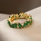 Huitan Chic Green CZ Anello da dito per donna Colore oro Temperamento di lusso Accessorio da donna