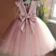 Toddler Girl Flower Birthday Tulle Dress Backless Bow Wedding Gown Kids Party Wear Princess Pink