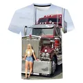 Men's 3d Print Truck Driver T -shirt Summer Heavy Car Work Short Sleeves Neutral Street Clothing