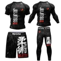 MMA Jiu Jitsu T-shirt +Pants 4pcs/set Mens Bjj Gi Rashguard Brazilian Grappling MMA Shorts Gym Sport