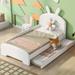 Zoomie Kids Twin Size Upholstered Platform Bed w/ Cartoon Ears Shaped Headboard & Trundle in White | Wayfair F4FC1F62D84F420F9A5D9CBDB12CEF80