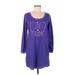 Jenni by Jennifer Moore Casual Dress - Shift Scoop Neck Long sleeves: Purple Graphic Dresses - Women's Size Medium